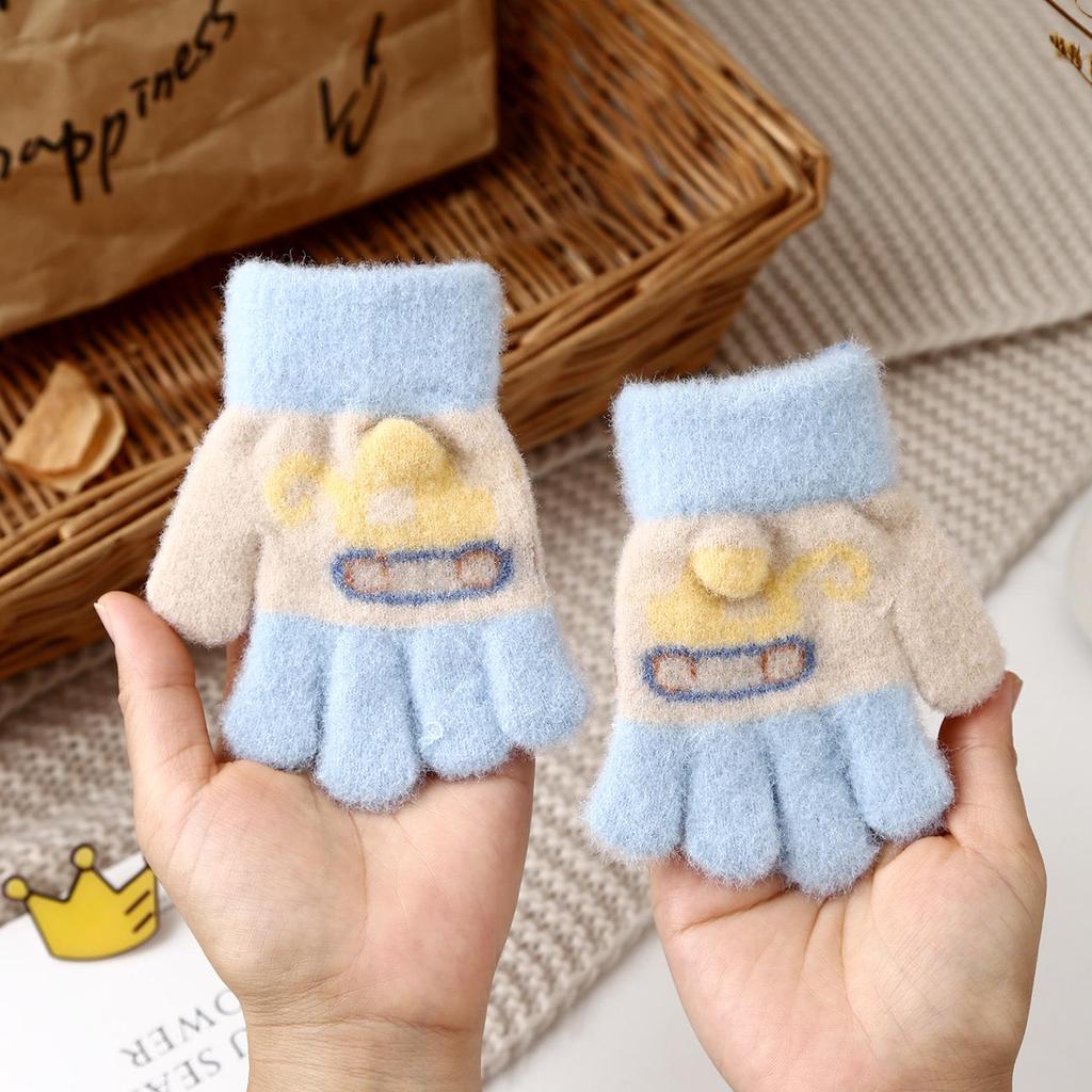 Детские зимние перчатки в корейском стиле с милым медведем - Теплые, Защищающие от холода, Пятипалые для мальчиков и девочек