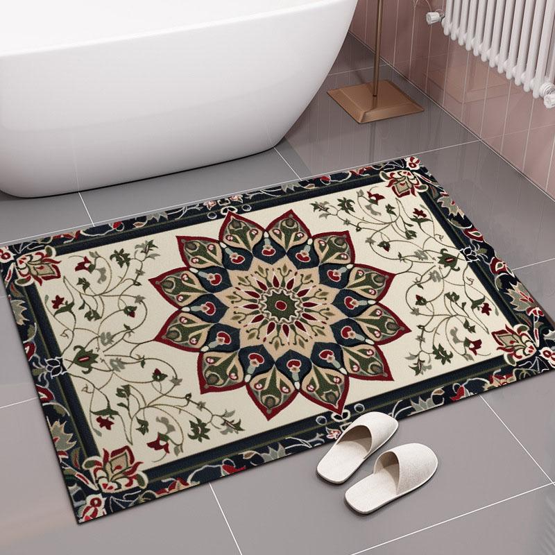 Bohemian Vintage Flowers Soft Kitchen Rug Anti-Fatigue Kitchen Rug Waterproof Non-Slip Rugs Set Runner Rug Bedside Rug Absorbent Carpet For Kitchen