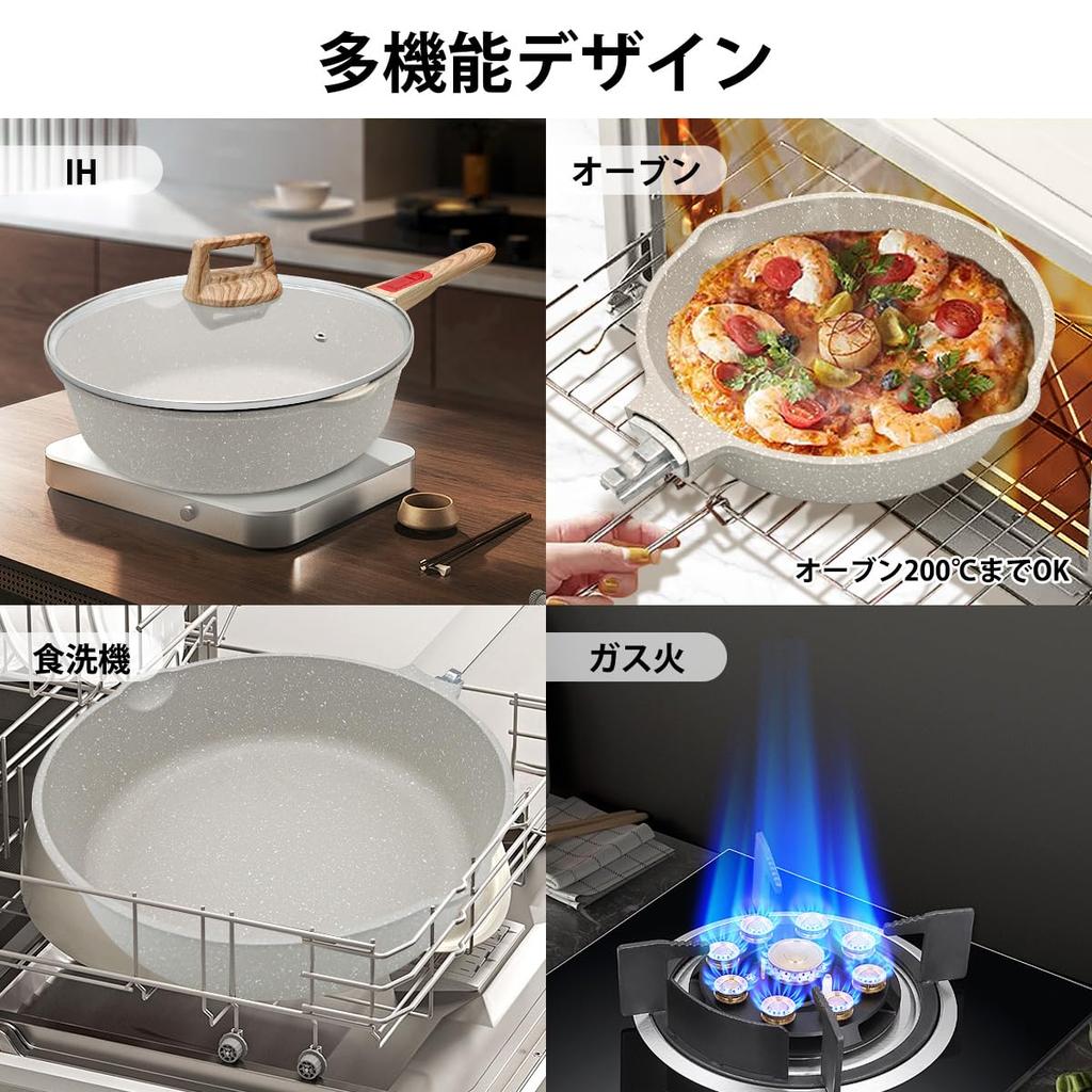 Сковорода RANXINGST 24 см со съемной ручкой, подходит для глубокой индукции, не содержит PFOA и PFOS, для духовки и посудомоечной машины, включает силиконовую белую крышку, антипригарное покрытие и ручку,