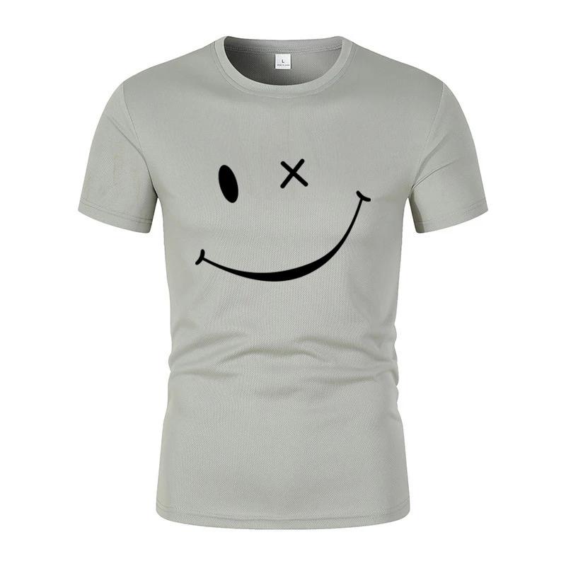 Быстросохнущая дышащая однотонная мужская новая модная простая футболка с забавным принтом смайликов с короткими рукавами, повседневные уличные топы для мужчин