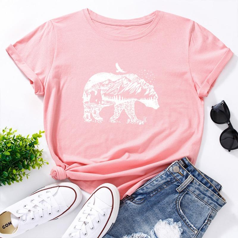 Summer Women's Printed Polar Bear Pure Cotton Loose Round Neck Short Sleeved T-Shirts Women’s