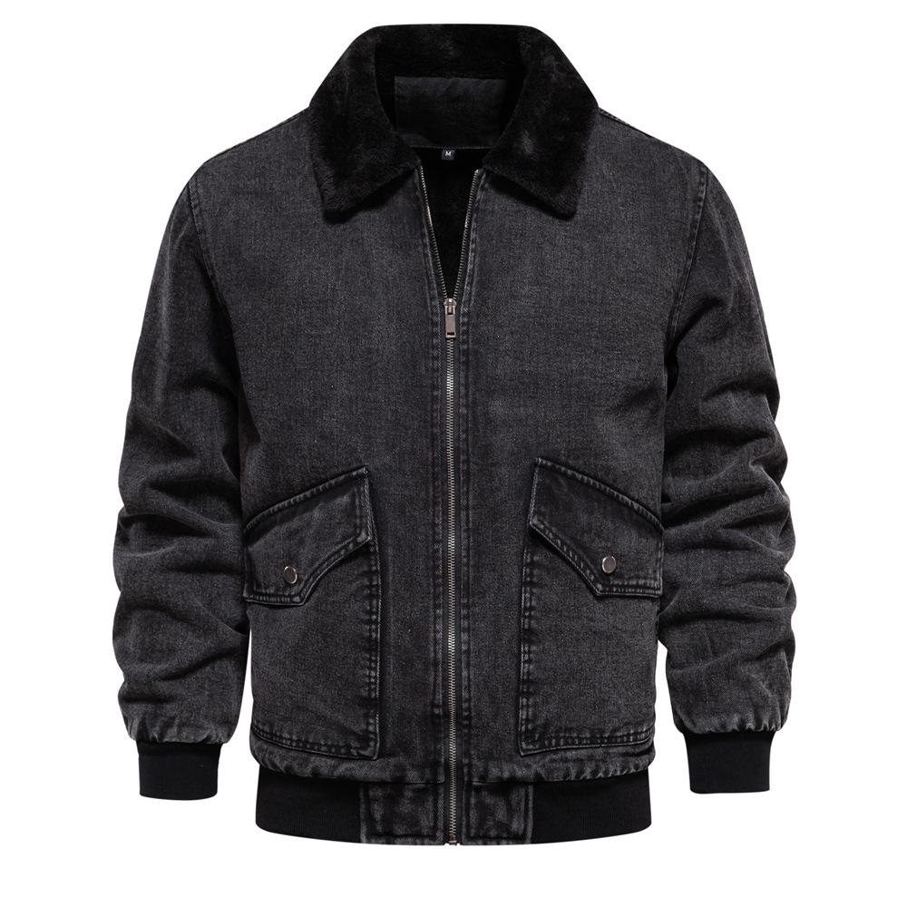 Autumn and Winter New Men's Cashmere Denim Jacket Casual Quality Washed Denim Jacket
