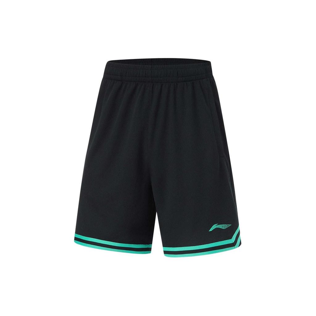 Li Ning CBA Series Striped Color Block Mid Waist Straight Leg Basketball Shorts Men Shorts Black AAPU097-1