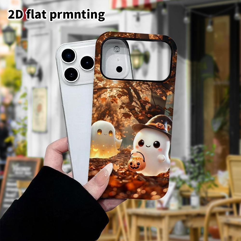 Phone Case: 2D flat design suitable for iPhone 18, 17, 16, 15, 14, 13 Pro film protective case, couple style, two little ghosts, Christmas and Hallowe