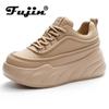 Fujin 6.5cm Genuine Leather Platform Wedge Boots Spring Autumn Supportive Ankle Boots Chunky Sneakers Women Comfy Pumps Shoes