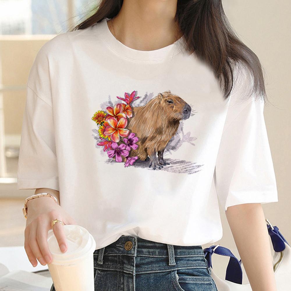Футболка с капибарой, женские дизайнерские футболки для девочек, одежда в стиле Харадзюку, летние футболки с короткими рукавами