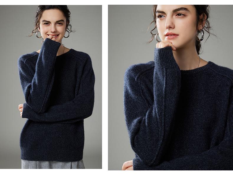 2024 Autumn/Winter Women's Korean Style Round Neck Loose Fit Cashmere Wool Sweater.