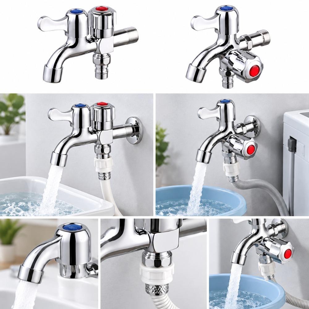 Stainless Steel Dual Control Water Tap G1/2 One in Two Out Faucet Dual Outlet Faucet Kitchen Sink