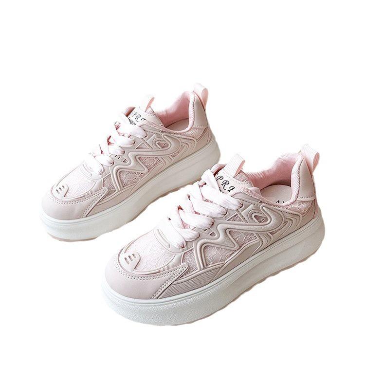 Кроссовки на толстой подошве женские летние тонкие дышащие сетчатые 2025 новые универсальные и легкие спортивные и для отдыха маленькие белые кроссовки