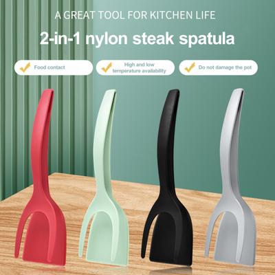 Силиконовая лопатка для стейка, щипцы для еды, нескользящая длинная ручка, многофункциональная 2-в-1, многофункциональная