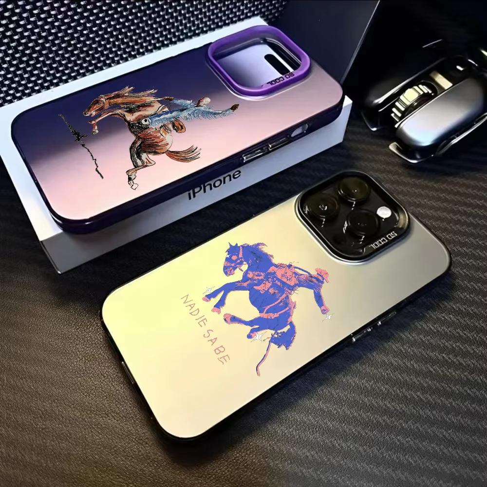 Чехол для телефона с артом Bad Bunny для iPhone 17 Air 16 e 15 14 13 12 11 Pro Max Plus Mini SE2020 2022 Черный Лазерный Металлик Аврора