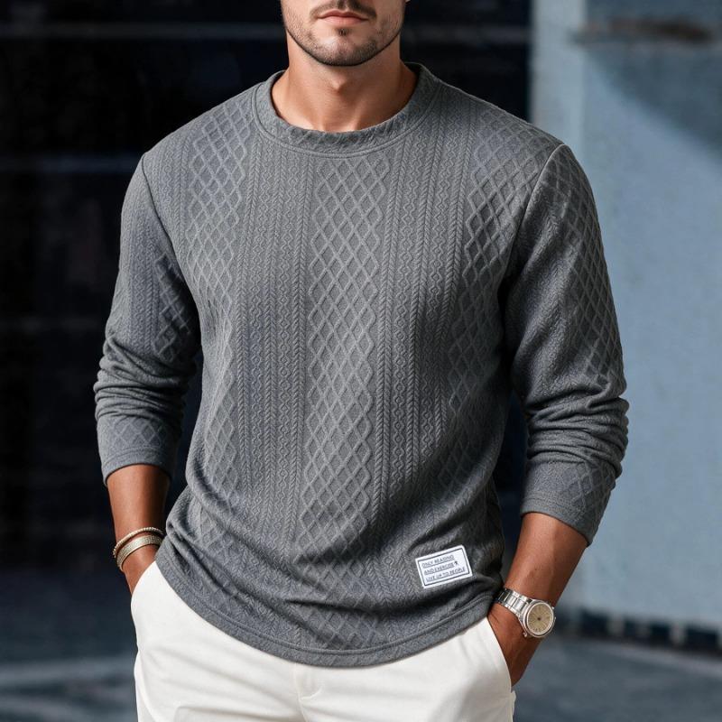 Men S Casual Jacquard Crew Neck Long Sleeve Pullover Top