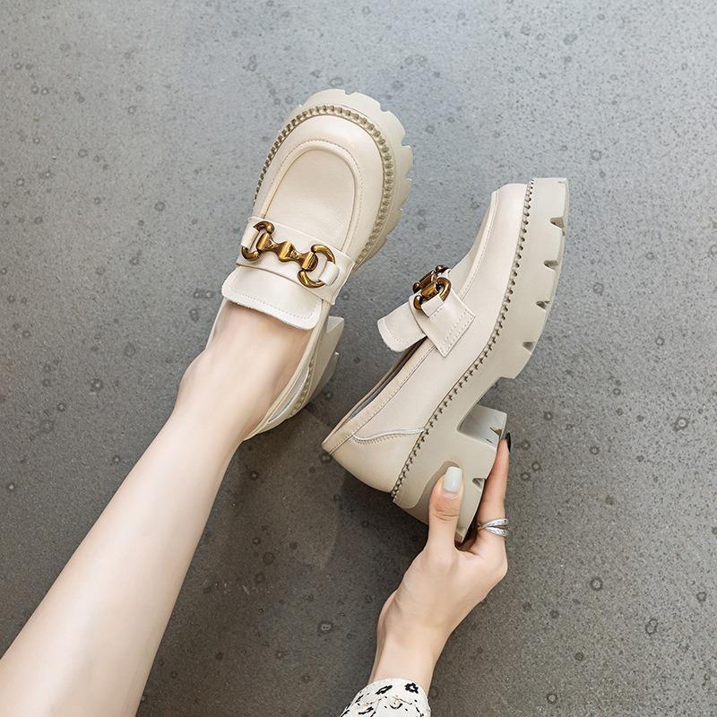 Кожаные лоферы с толстой подошвой Винтажные туфли-лоферы