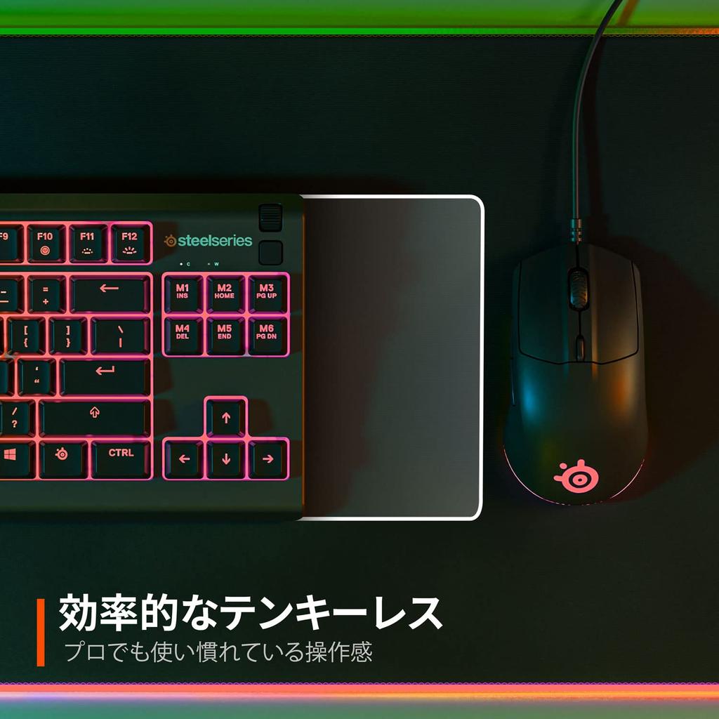 SteelSeries Gaming Keyboard Tenkeyless Wired Apex 3 TKL Japanese Layout Silent Switch IP32 Splashproof Supports 24 Keys Simultaneously Pressing Black