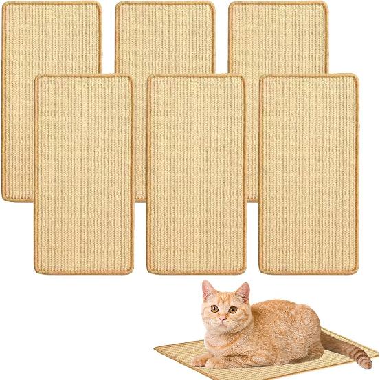 6 Pcs Cat Scratcher Mat, Sisal Cat Scratching Pad Scratch Mat for Cat with Adhesive Loop Tape Cat Scratch Pad Rug for Protect Wall Couch Carpet