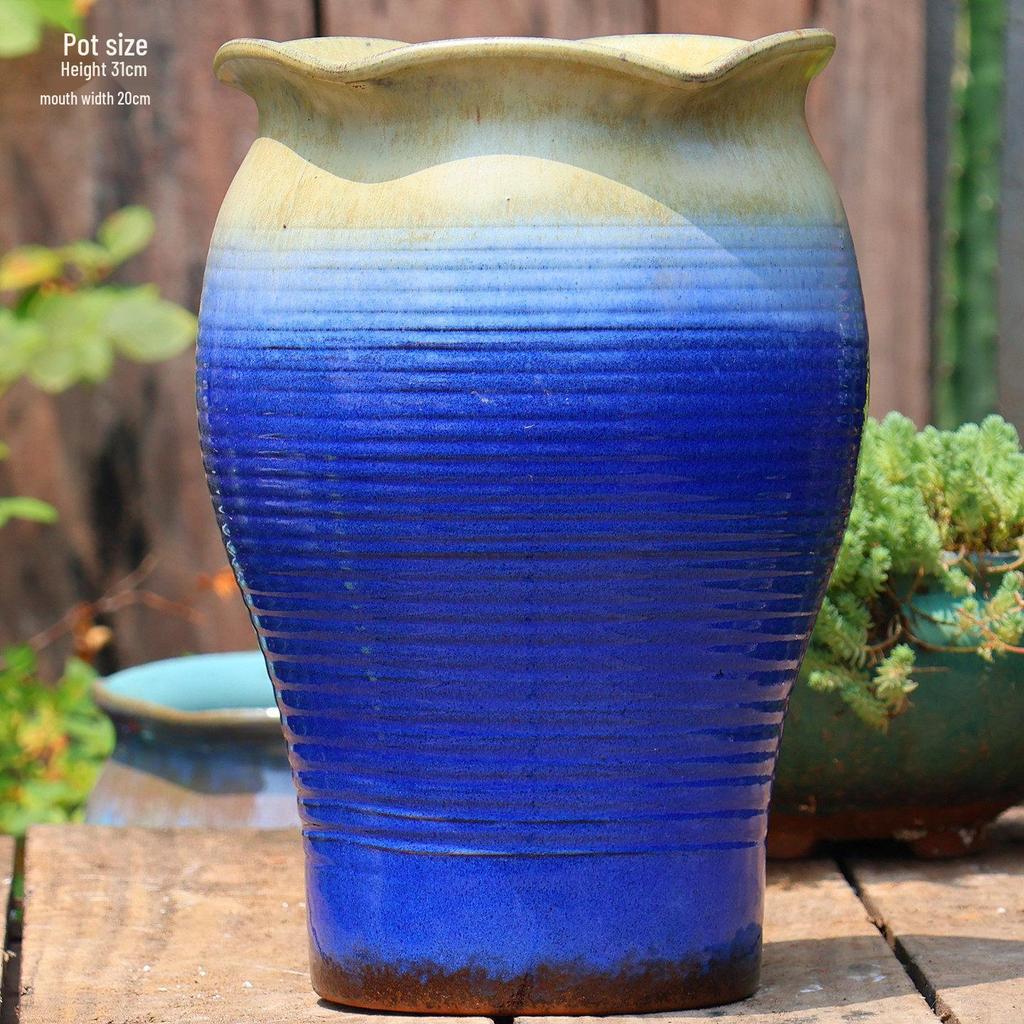 Большой керамический горшок ручной работы для суккулентов и орхидей - Дышащий, Грубозернистый глиняный горшок для бонсай