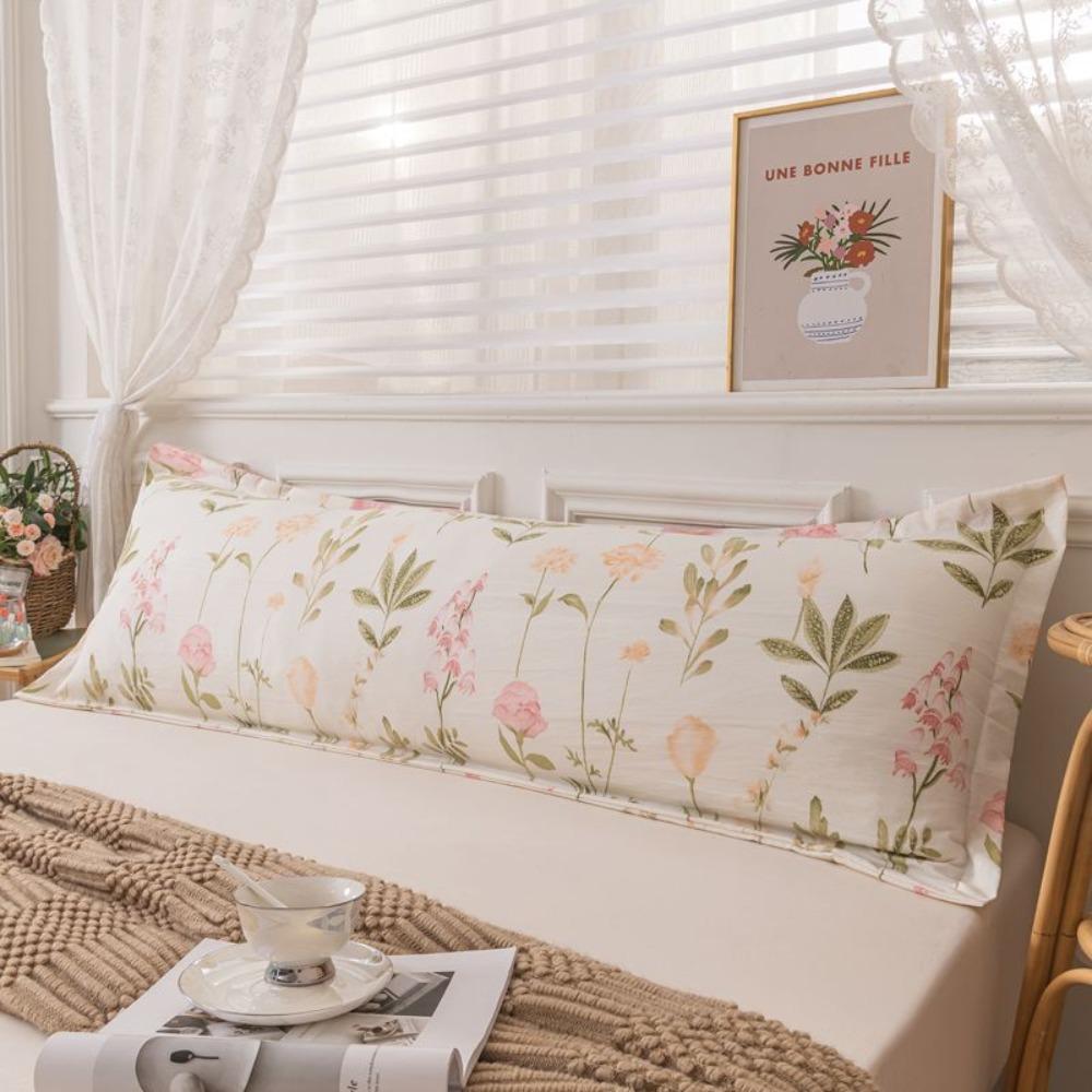 Rectangular Pillow Cover Skin-friendly Long Pillow Case Flower Couple Pillowcase  King Size Bed