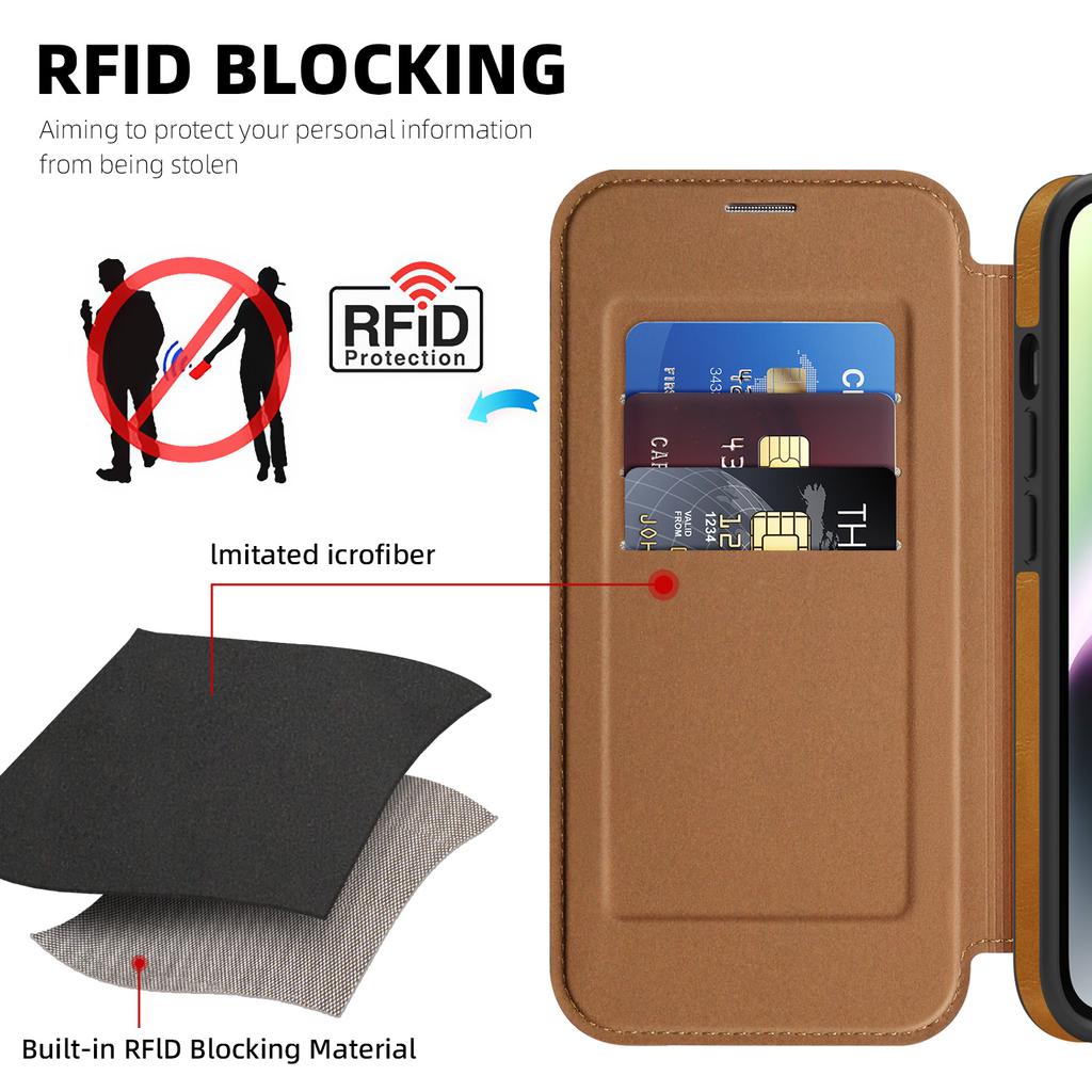 For iPhone 14 Plus Case Compatible with MagSafe RFID Blocking Card Holder Leather Phone Cover