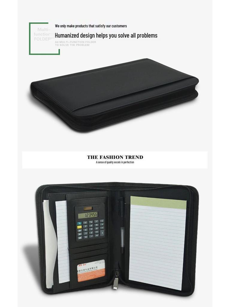 Современная многофункциональная PU бизнес-папка формата А5 на молнии, с калькулятором и зажимом для документов менеджера по продажам, готовая к нанесению логотипа