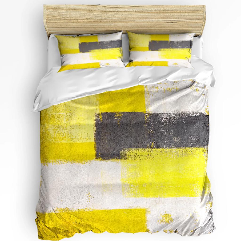 Масляная живопись Абстрактный Геометрический Желтый Серый Пододеяльник с Наволочкой 3шт Комплект Постельного Белья Покрывало Двуспальная Кровать Домашний Текстиль