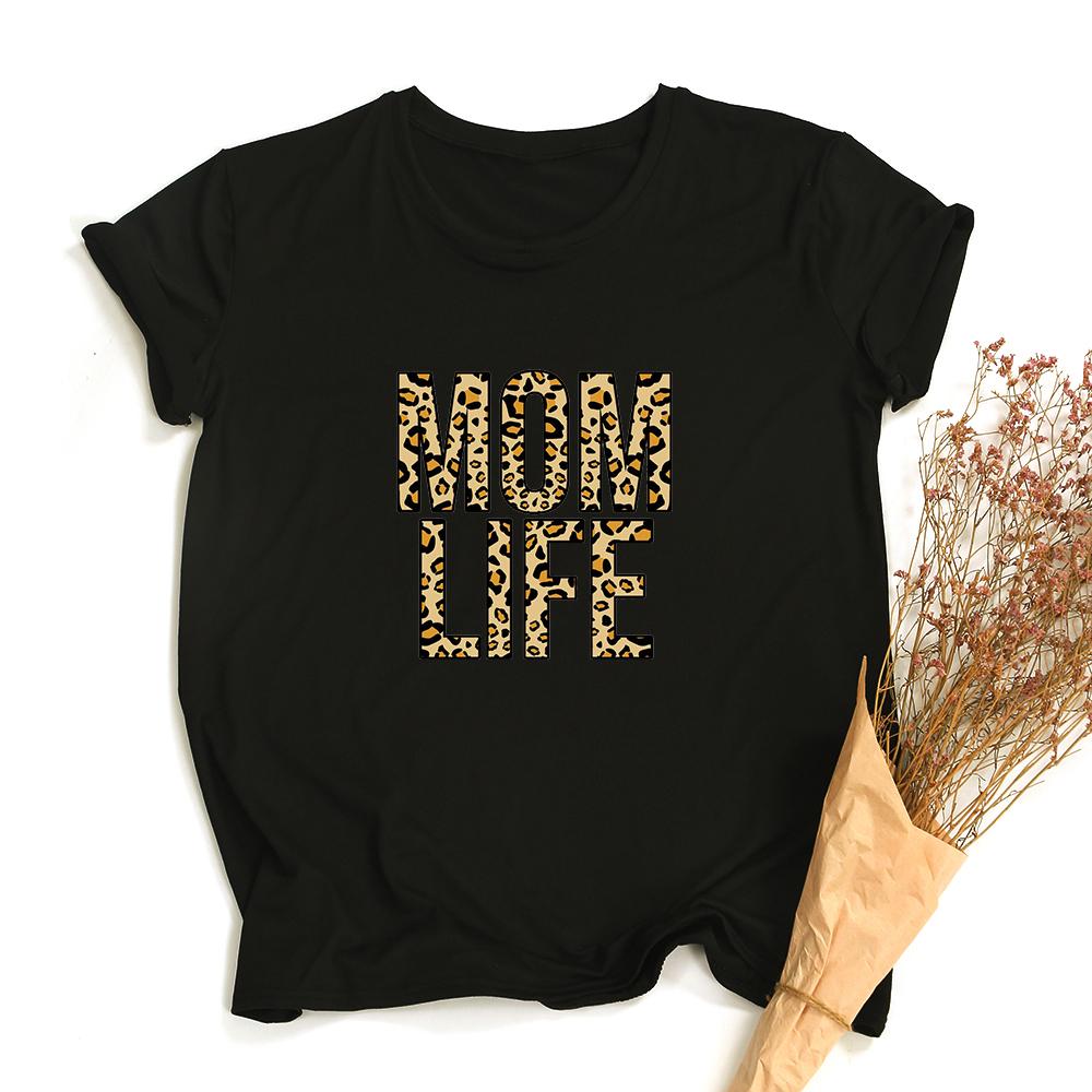 Mom Life Leopard Print Women Summer T Shirts Graphic Harajuku Tees Female Short Sleeve Round Neck