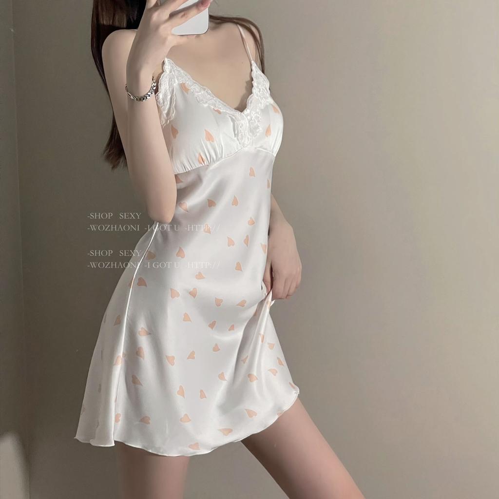Autumn new pajamas women's chest pad ice silk suspender nightgown silk pajamas women's pure desire nightgown two-piece set summer