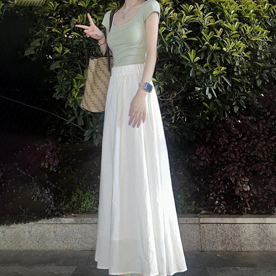 Женская весенне-летняя белая миди-юбка мягкого стиля с высокой талией и облегающего кроя - Элегантная женственная юбка-полусолнце