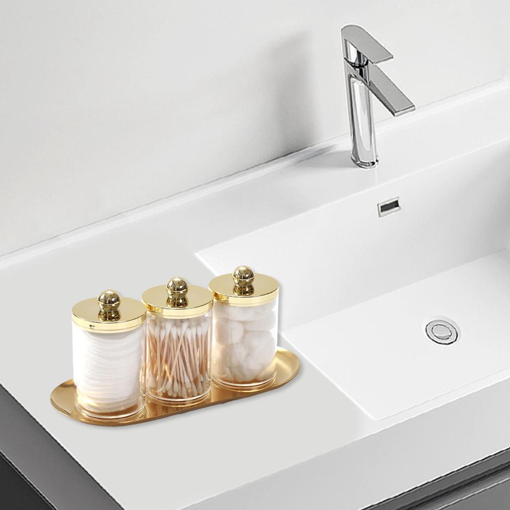 Набор для ванной комнаты из 2/3 предметов, держатель для ватных палочек, органайзер с золотым подносом, акриловые пластиковые аптекарские банки, диспенсер для ватных палочек, контейнер с крышкой