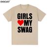 Футболка с коротким рукавом Girls Love My Swag Американская Смешная Забавная Буква Граффити Повседневная Мужская и Женская Парная Тяжелая Большого Размера Топ