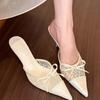 Fashion New Style Popular Mesh Embroidered Flowers Thin Heels Sandals Women Summer Sexy Slingback Pointed Toe Pumps Dress Shoes Sandals