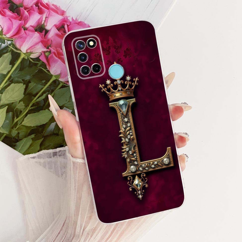 Прозрачный Чехол Для Realme RMX2101 Чехол Для Realme C17 Роскошная Корона Буквы A-Z 2D Плоский Рисунок Мягкий Корпус Для Real me C17