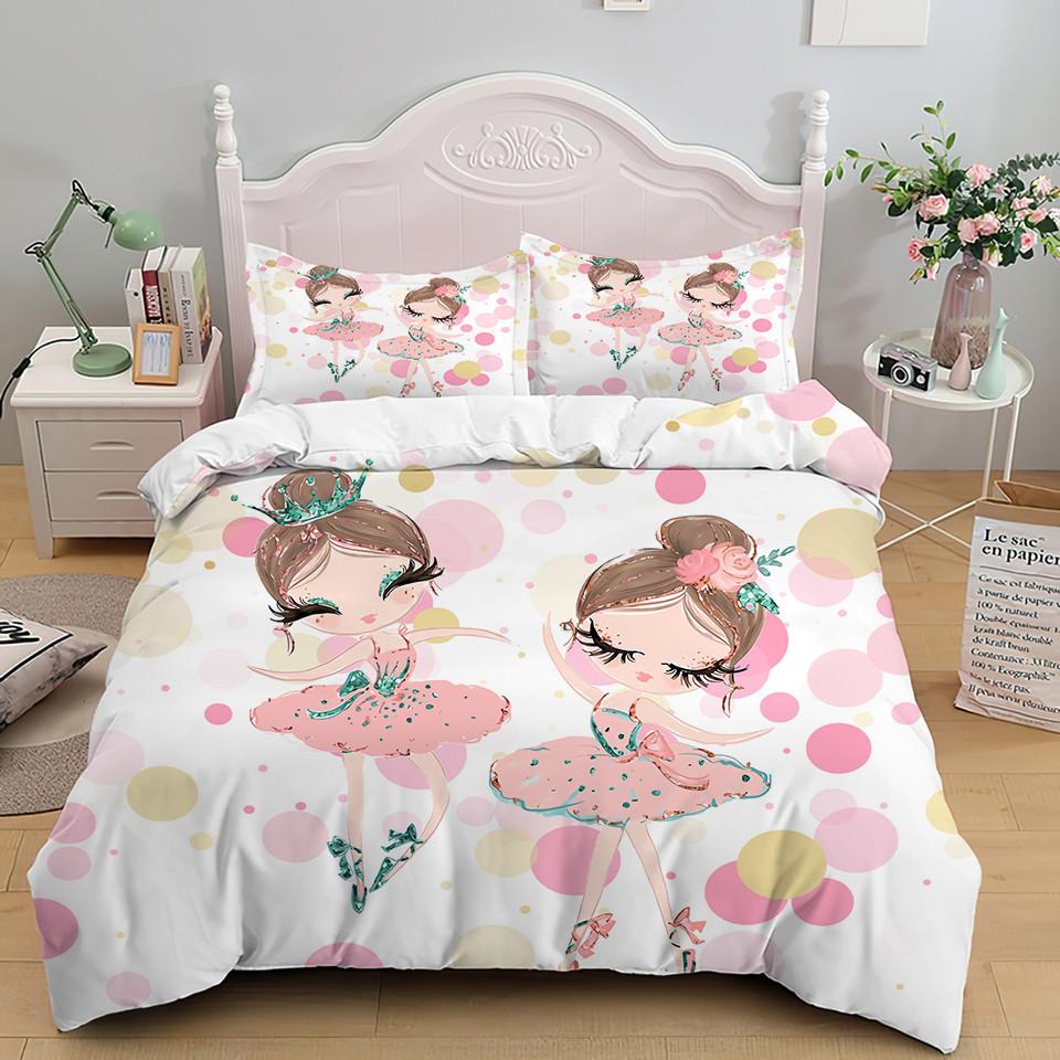 Cartoon Ballet Dancing Girl Duvet Cover Set Princess Style Twin Size Bedding Set Kids Girl Nordic Bed Cover Full Twin Queen King