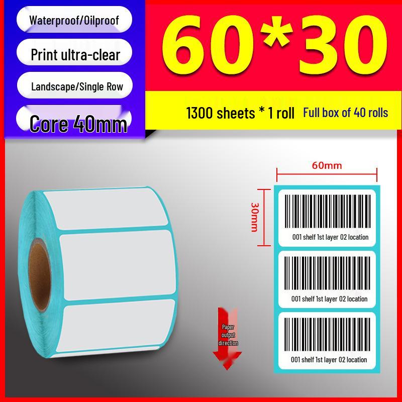 Waterproof Thermal Paper Self-Adhesive Labels, 50x30mm & 40x30mm, for Sticker Printing