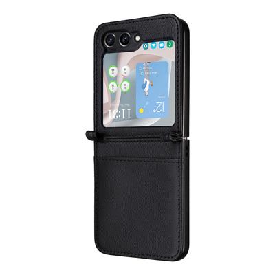 Чехол для Samsung Galaxy Z Flip6 5G с текстурой личи из ПУ-кожи + ПК с кармашком для карты