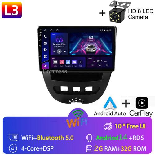 Android 14 2 Din Car Multimedia Player For Peugeot 107 Toyota Aygo Citroen C1 2005-2014 Carplay Stereo GPS Navigation BT WIFI