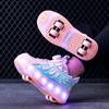 ДЕТСКАЯ четырехколесная зарядная обувь на плоской подошве, обувь со светодиодной лампой, обувь для бегунов, спортивная обувь для катания на роликовых коньках, коньки для девочек