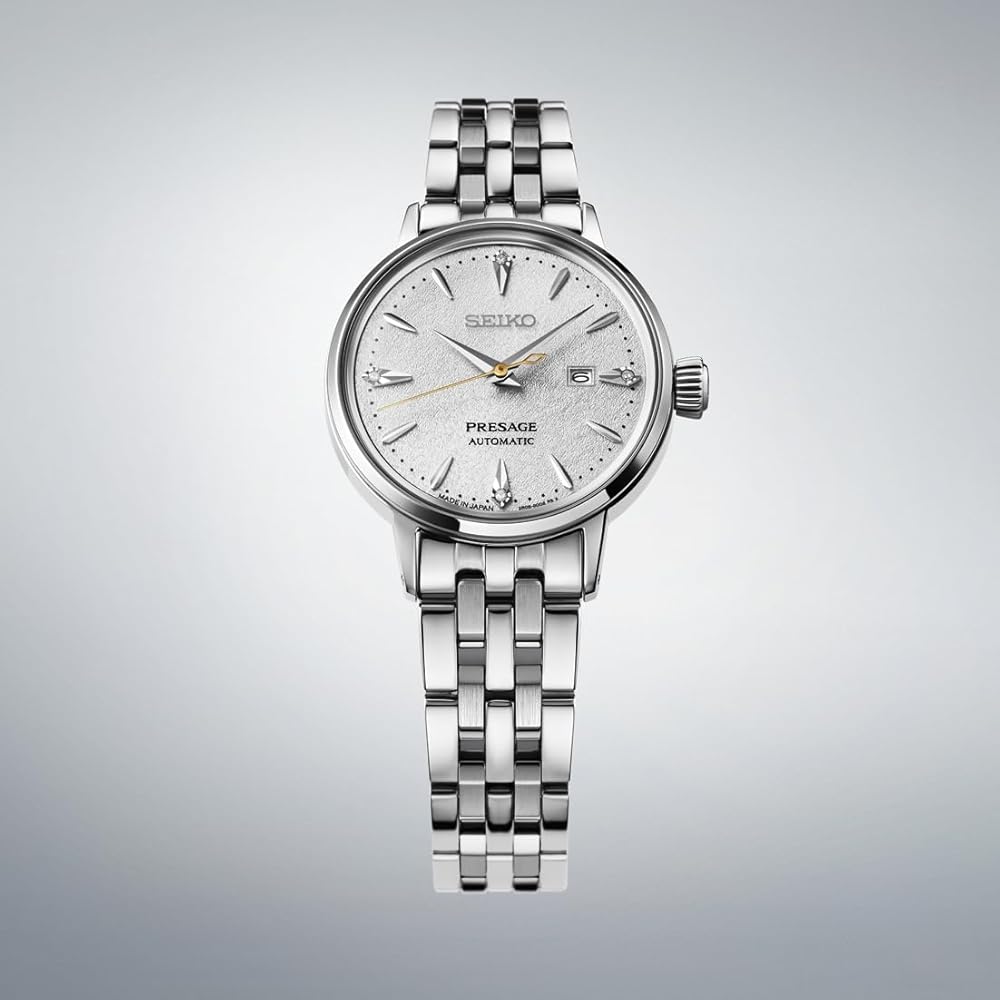 Женские механические автоматические часы Seiko Presage SRRW005 30 мм Белый циферблат Календарь даты Нержавеющая сталь