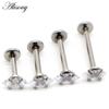 Alisouy 1pc Labret Tragus Cartilage Earring 16G Punk Water Drop Oval Round Eye Zircon Gem Ear Tragus Lip Ring Monroe Piercing