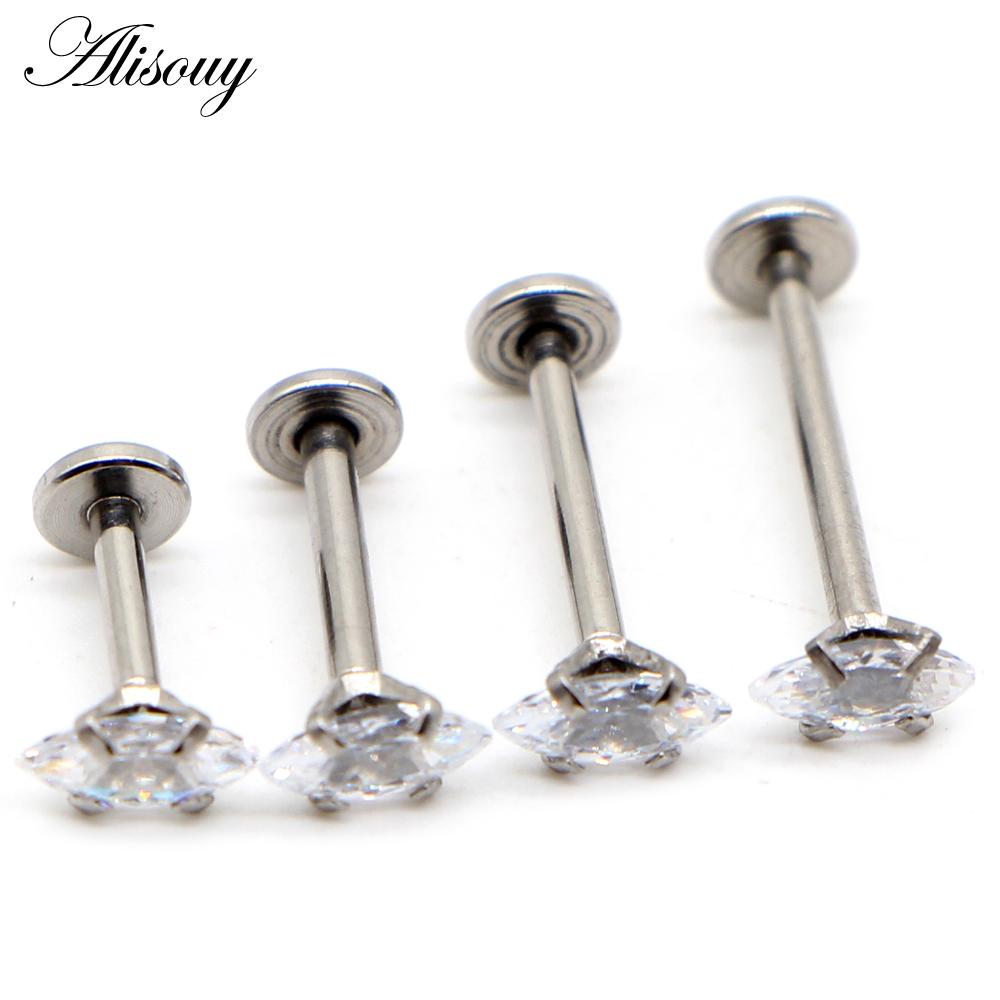 Alisouy 1pc Labret Tragus Cartilage Earring 16G Punk Water Drop Oval Round Eye Zircon Gem Ear Tragus Lip Ring Monroe Piercing