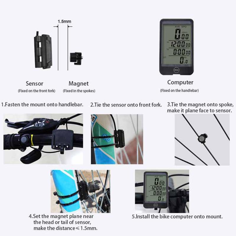 Bicycle Speedometer and Odometer Wired Bike Cycling Computer Waterproof Bike Stopwatch With Large Screen Bicycle Accessories