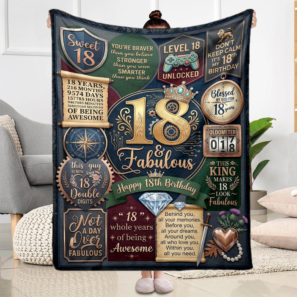 Sweet 18 Celebration Flannel Blanket-Soft and Suitable for Sofas,Beds,Offices,Travel,All Seasons,Great Gift for Holidays and Birthdays.