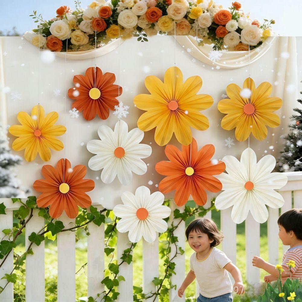 9Pcs/Set Hanging Ornaments Artificial Paper Flowers Decorative Birthday Decor Supplies