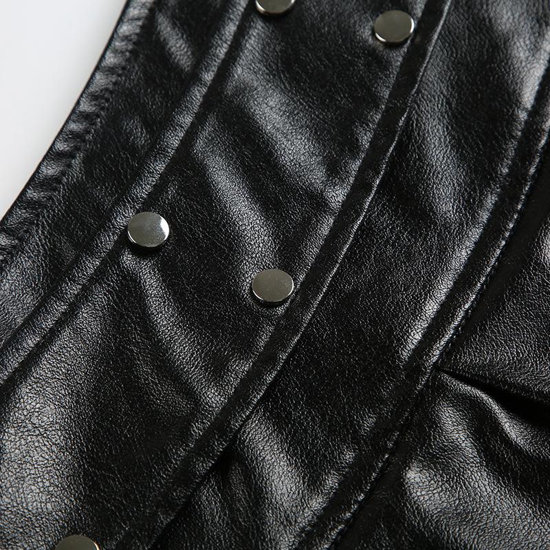 Женская индивидуальная юбка в стиле панк Spice Girl с заклепками на поясе, заниженной талией, на молнии, с полускладчатой кожаной отделкой