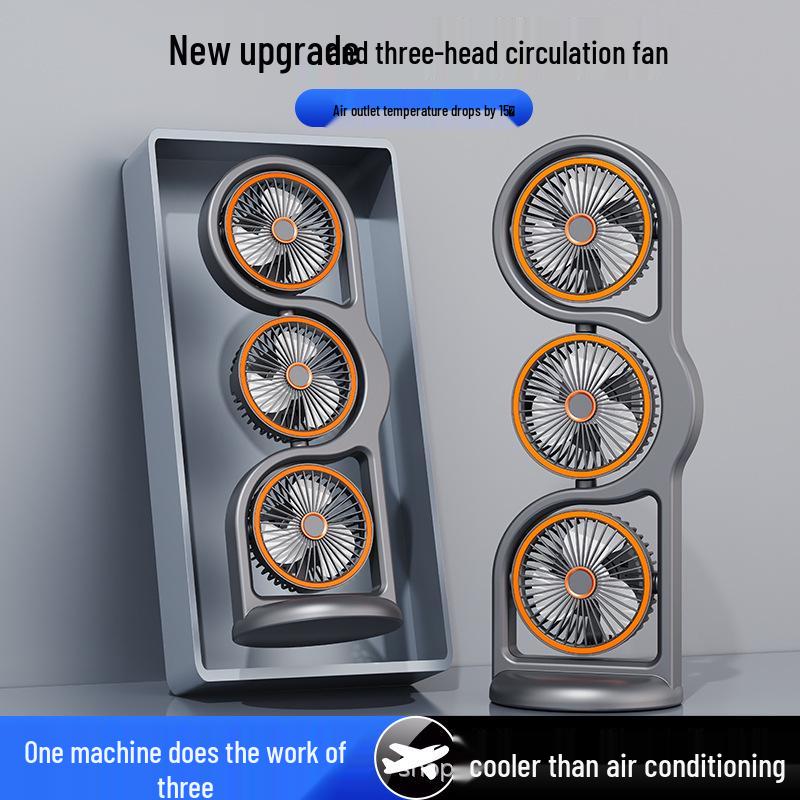Portable USB Rechargeable Three-Head Timer Fan for Desktop & Outdoor Camping