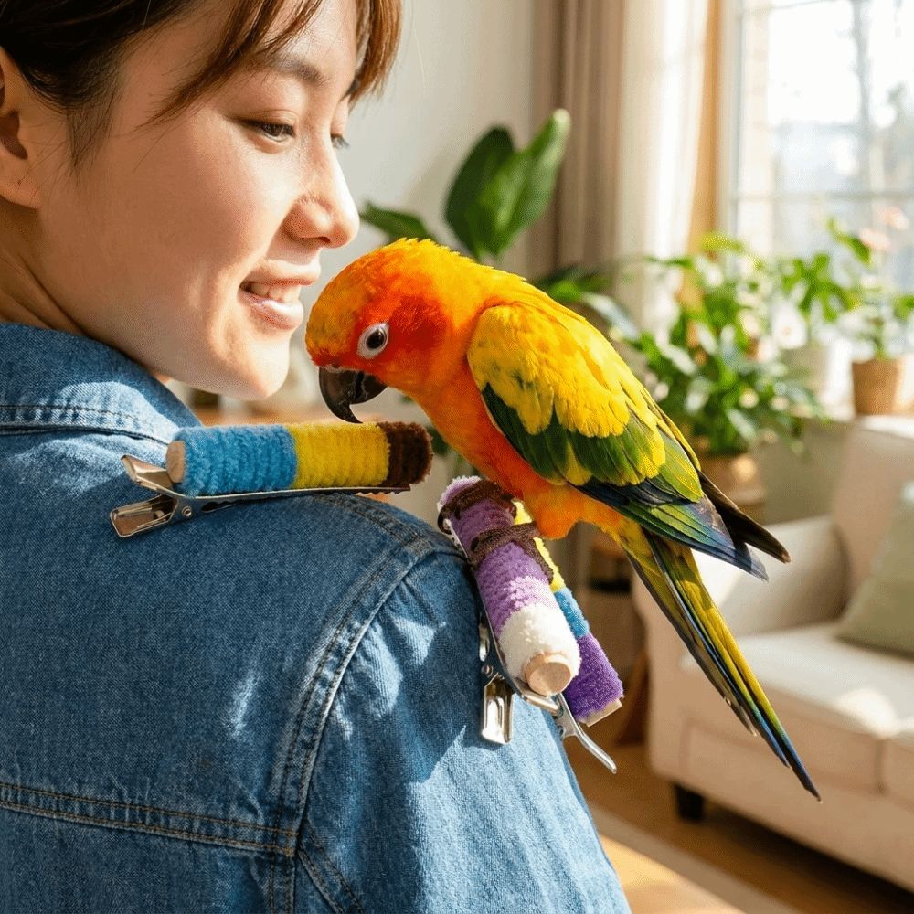 Comfort Grip Parrot Perch Clip On Bird Nail Grinding Perch Shoulder Perching