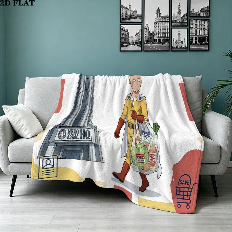 1PC Onepunch Man Patterned Flannel Blanket Suitable For All Seasons For Home Decor Warmth And Comfort Gifts Holiday Present
