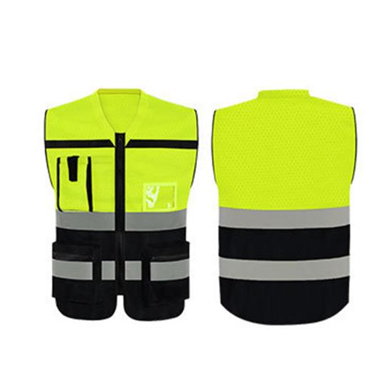 Мужской светоотражающий жилет высокой видимости с v-образным вырезом без рукавов и несколькими карманами, дизайн жилета с прозрачным ID, карманом, держателем для ручек, жилет, пальто