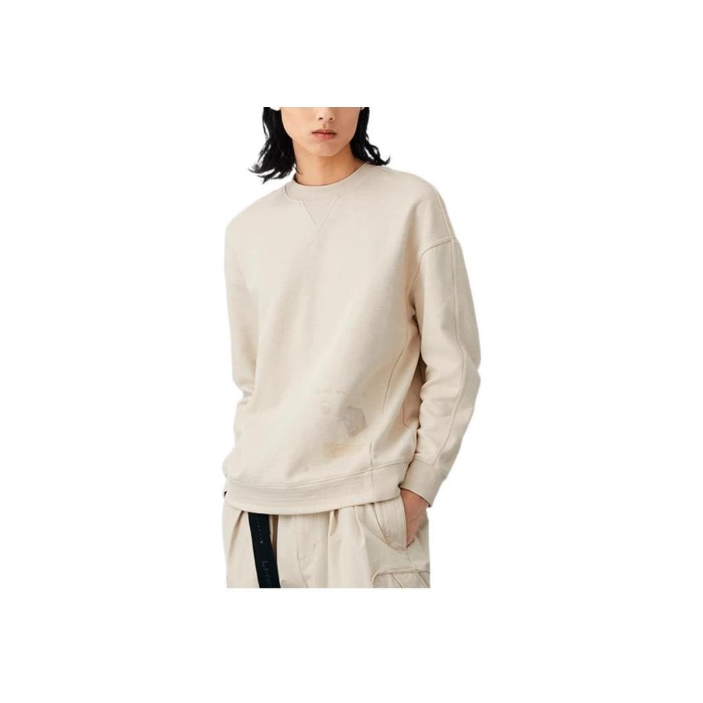 Li Ning Plain Print Pattern Round Neck Long Sleeve Sweatshirt Unisex Sweatshirt Khaki AWDSC19-2