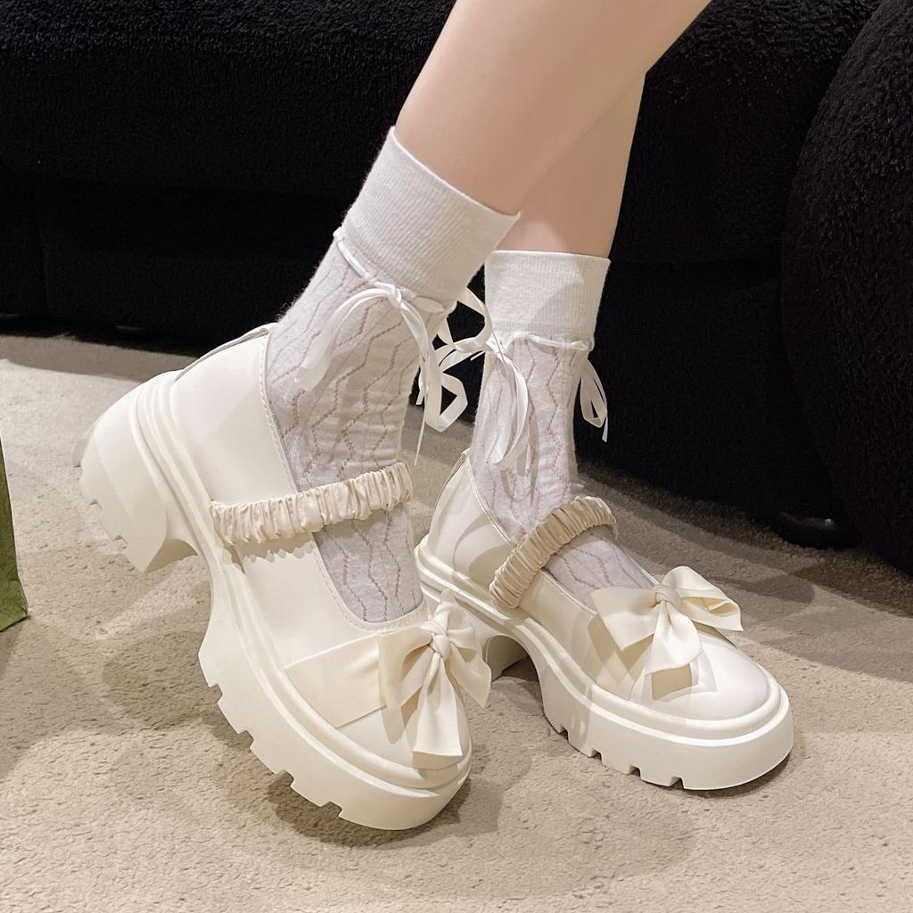 French High Heel Jk Muffin Thick Heel Bow Lolita Single Shoes Platform Mary Jane Small Leather Shoes Women 2025 Summer