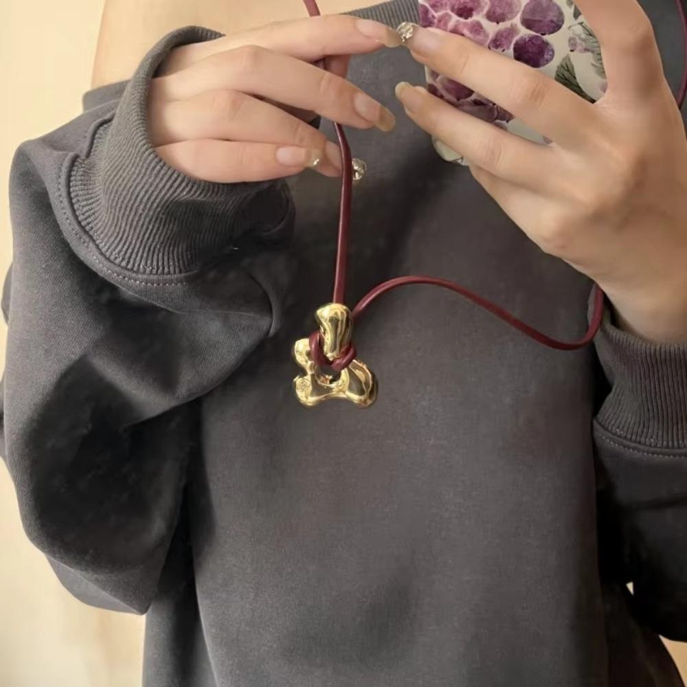 Adjustable Sweater Chain Leather Rope Clavicle Chain Retro Pendant Necklace